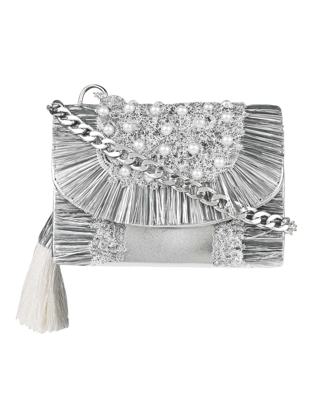 Ladies Silver fringe sling bag