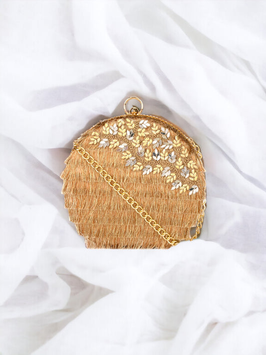 Ladies Fringe lace gold clutch