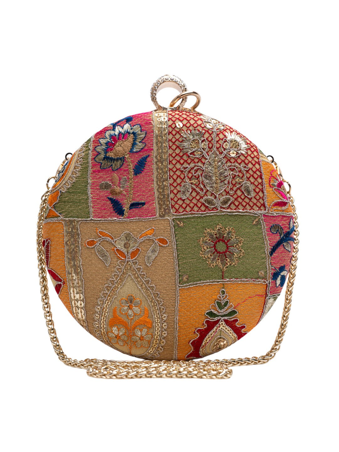 Round Ethnic Green Clutch